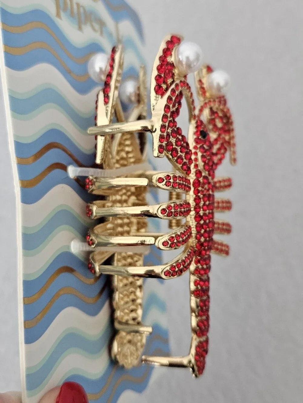 Piper K NWT Red Rhinestone Lobster Claw Hair Clip – Coastal Glam Statement Acces